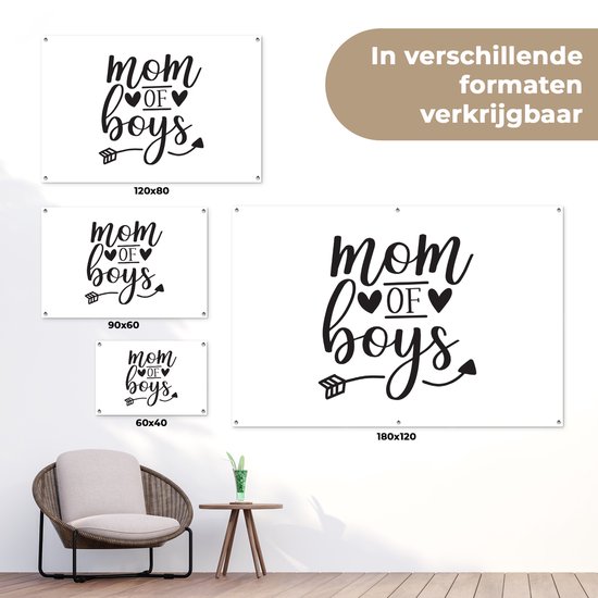 Citation de la fête des mères `` maman des garçons '' sur fond blanc affiche de jardin 90x60 cm
