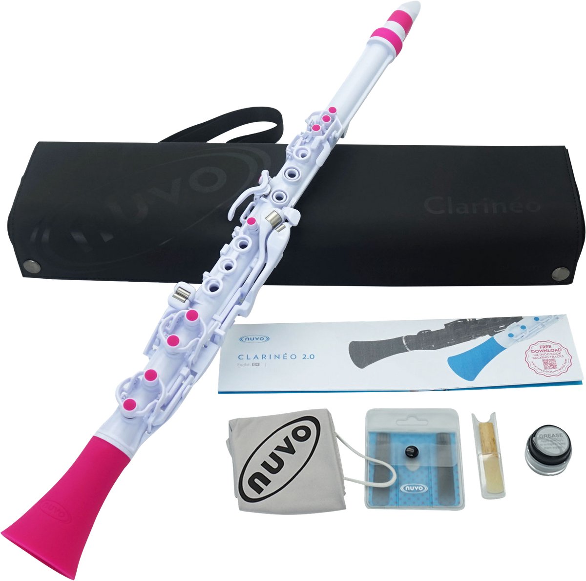 NUVO CL120WPK Clarinéo 2.0 – C-stemming, 275 g, wit/pink, incl. etui en accessoires