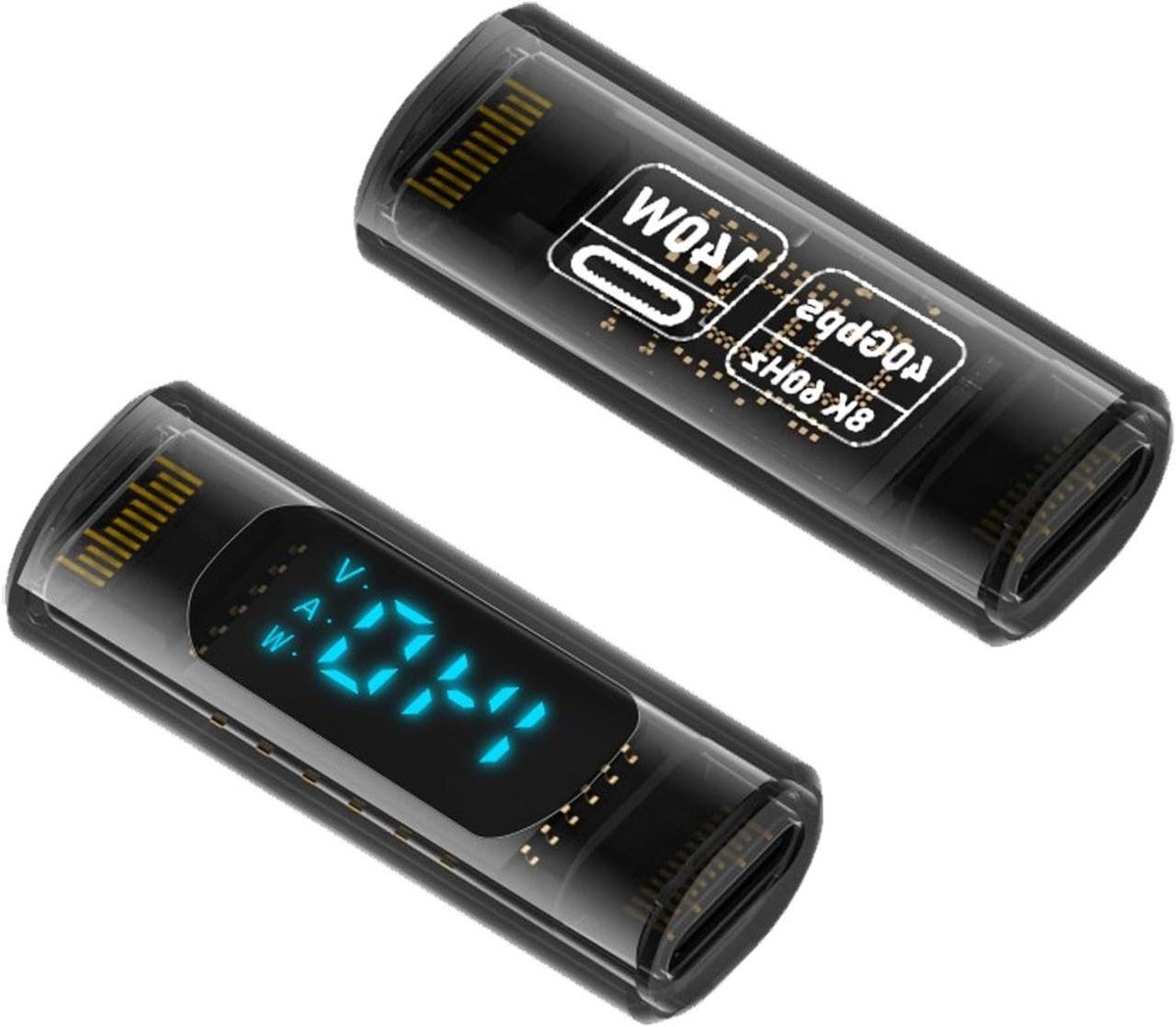 USB C Adapter - Type C Converter - Snel Opladen - Digitaal LED Display - 140W 40Gbps - Zwart