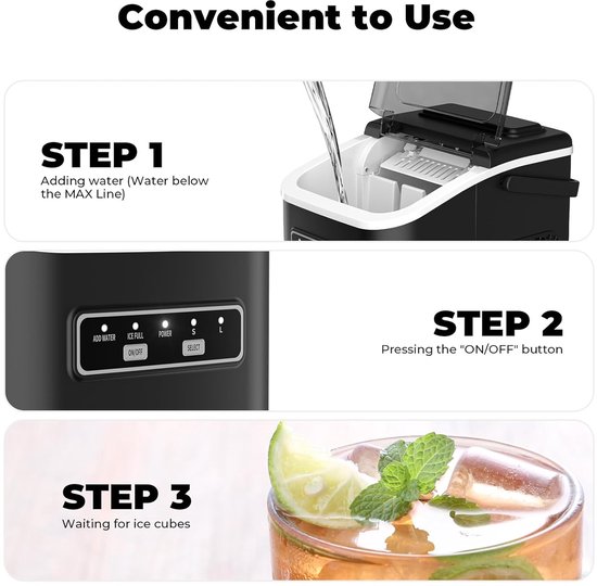 IJsblokjesmachine - 9 ijsblokjes in 6-8 minuten - 12 kg per 24 uur - Zelfreinigend - Compact - Voor keuken, kantoor, bar & feest van Merkloos — afbeelding 2