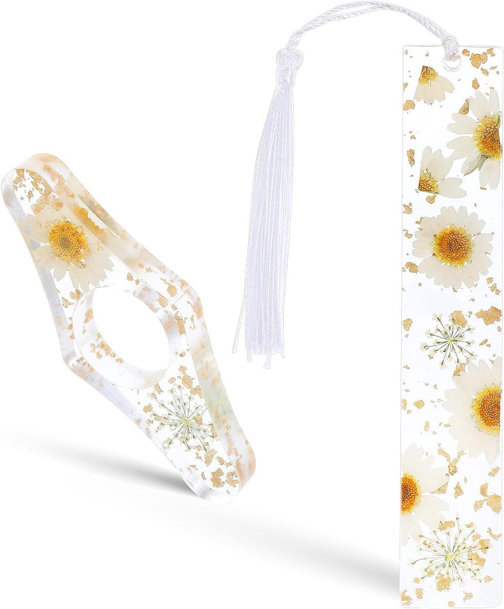 2 Stuks Dried Flower Resin Boekpagina Houder en Boekenlegger met Tassel, Perfecte Boekaccessoires voor Lezers, Cadeau voor Boekenliefhebbers en Studenten