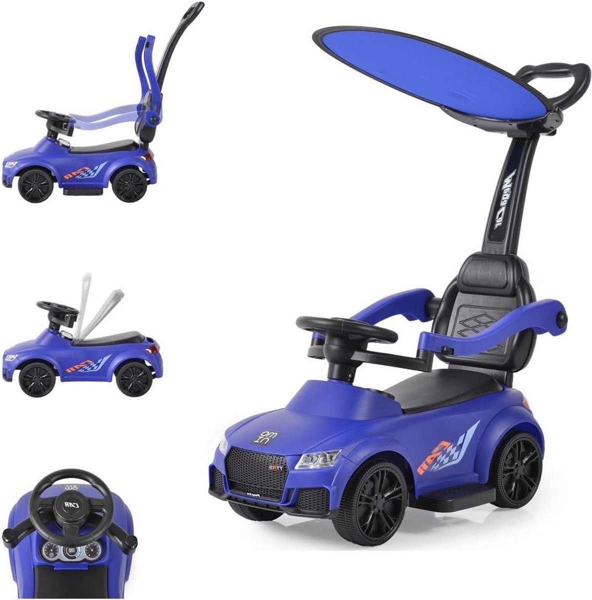 Glijbaan met Muziekfunctie - Loopauto Glijauto - Kinderen Spelen - 2-in-1 Ontwerp - 66 x 41 x 87 cm - Blauw