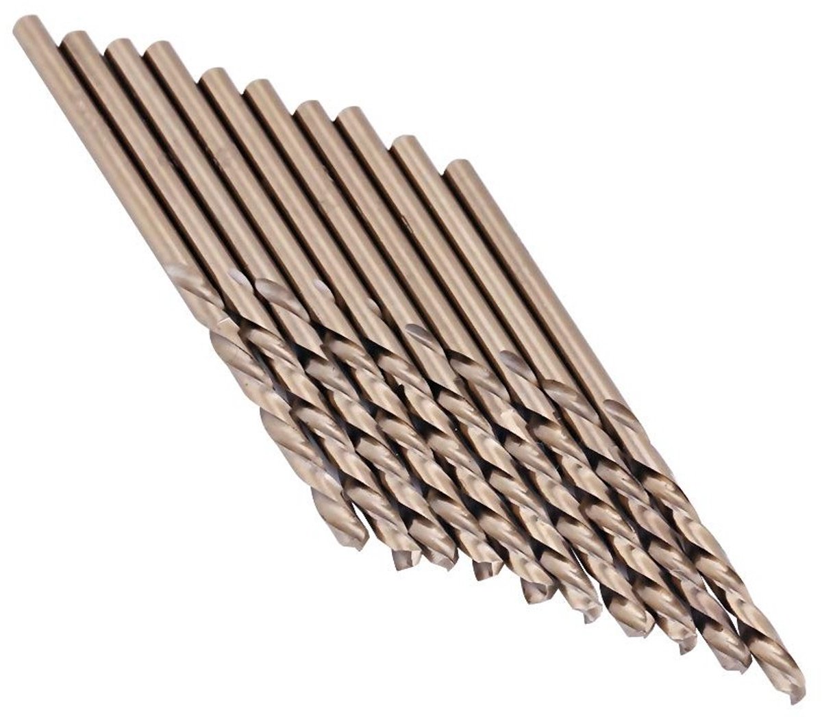 Set van 10 HSS-CO twistboorbits van M35 cobalt voor het boren in roestvrij staal, 1 - 5 mm