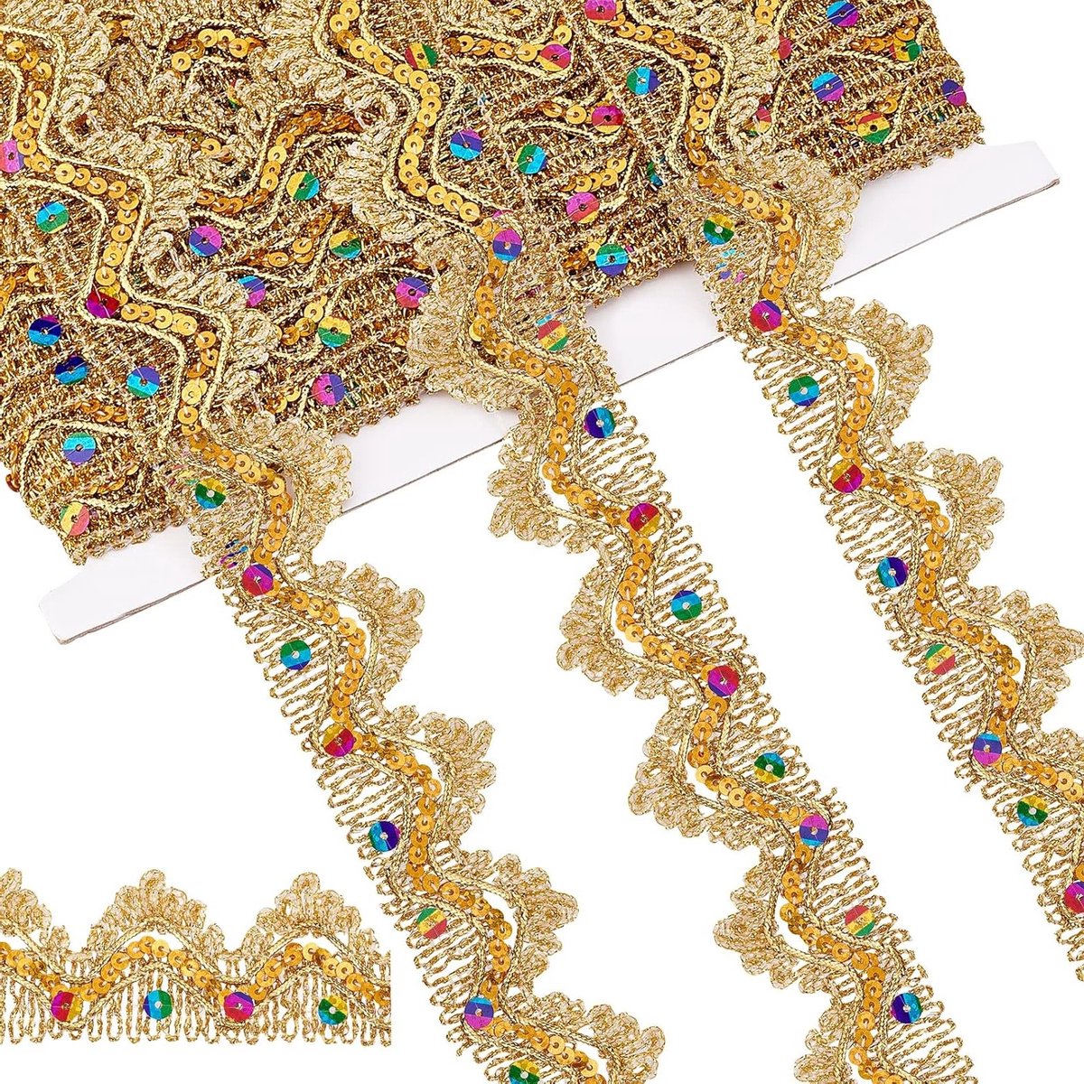 Vintage DIY Craft Rand met Gouden Lint en Pailletten voor Jurken, Hoofddeksels en Tassen - 9.8 Yard, 3.5 cm Breed