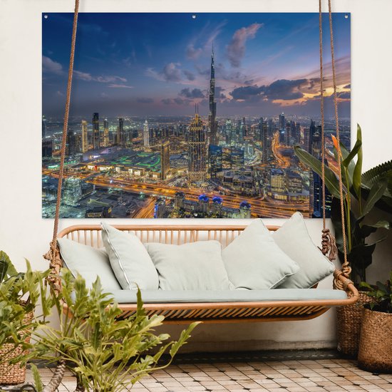 Décoration murale Skyline de Dubaï avec Burj Khalifa un soir nuageux - 180x120 cm - Poster jardin - Toile jardin - Poster extérieur