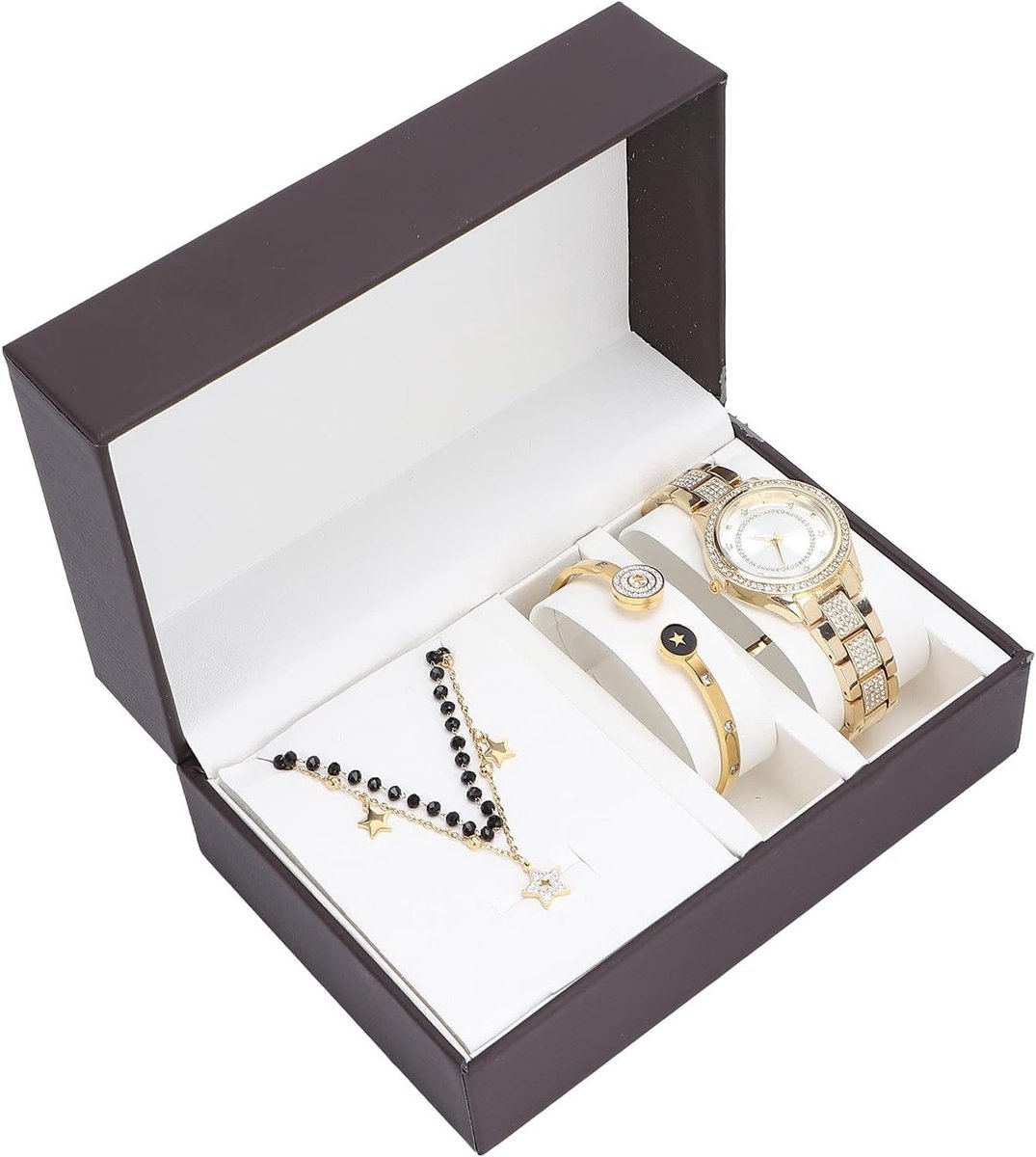 Stijlvolle Dameshorloge met Armbandenset, Analoge Horloge, Bangle Armband en Sieraden Set in Goud voor Elke Gelegenheid