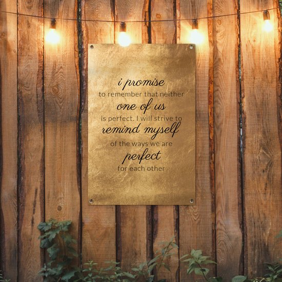 Posters de jardin extérieur Citations - Proverbes - 'Je promets de me rappeler qu'aucun de nous n'est parfait' - 60x90 cm - Toile de jardin - Affiche extérieure