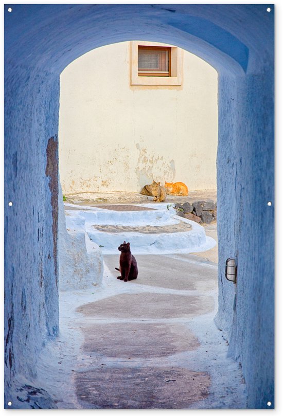 Tuinposter 120x180 cm - Tuindecoratie Huis - Blauw - Griekenland - Poster voor in de tuin - Buiten decoratie - Schutting tuinschilderij - Tuindoek muurdecoratie - Wanddecoratie balkondoek