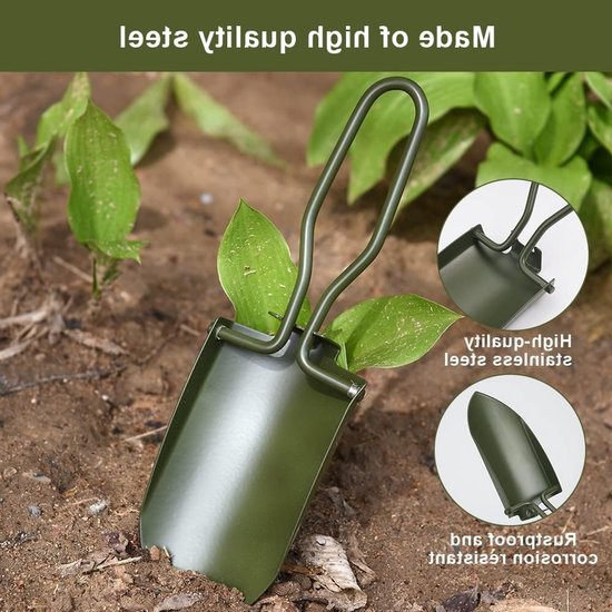 Vouwschep voor de tuin - Mini handschep van roestvrij staal, inklapbaar met riemtas - Ideaal voor kamperen, tuinieren en outdoor activiteiten — afbeelding 2