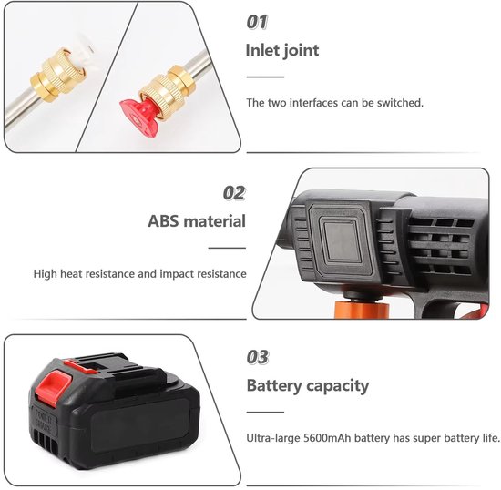 NordHaus Accu Hogedrukreiniger - Draadloze Hogedrukspuit - Compatibel met Makita 18V Accu's - Inclusief 1 Batterij — afbeelding 4
