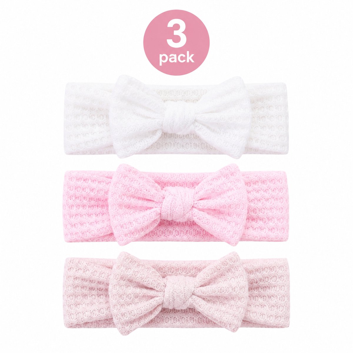 Haar in Stijl® Haarband Hazel 3 Pack - Baby Strik - Wit Roze Beige
