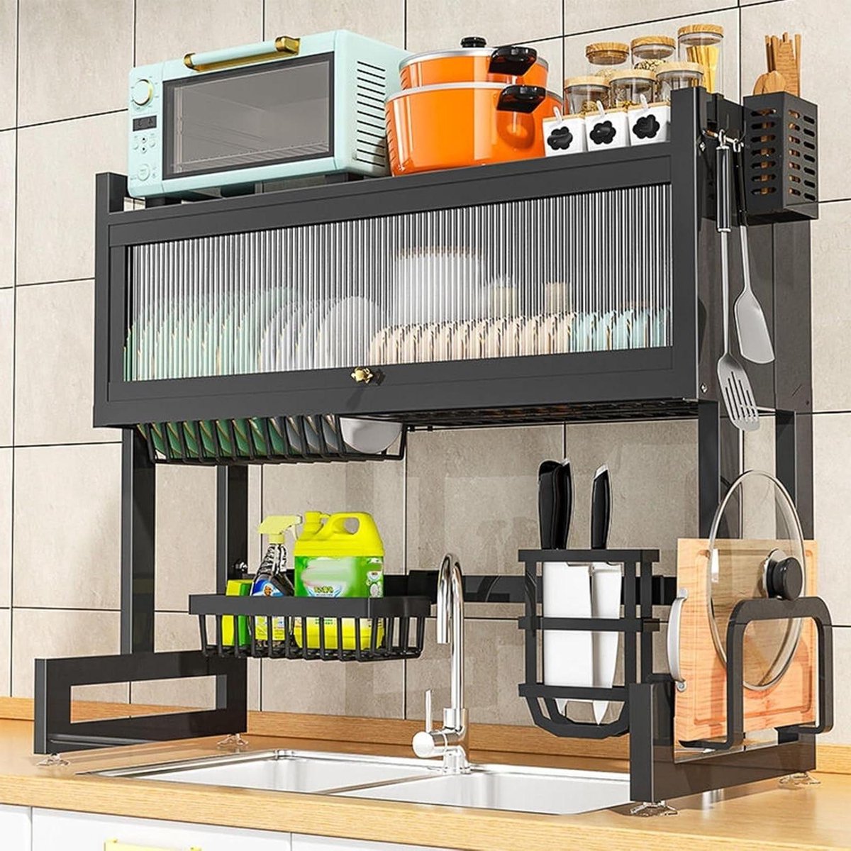 Afdruiprek Boven Gootsteen - Droogrek Keuken - Servies Drogen - Ruimtebesparend Ontwerp - 85cm - Zwart