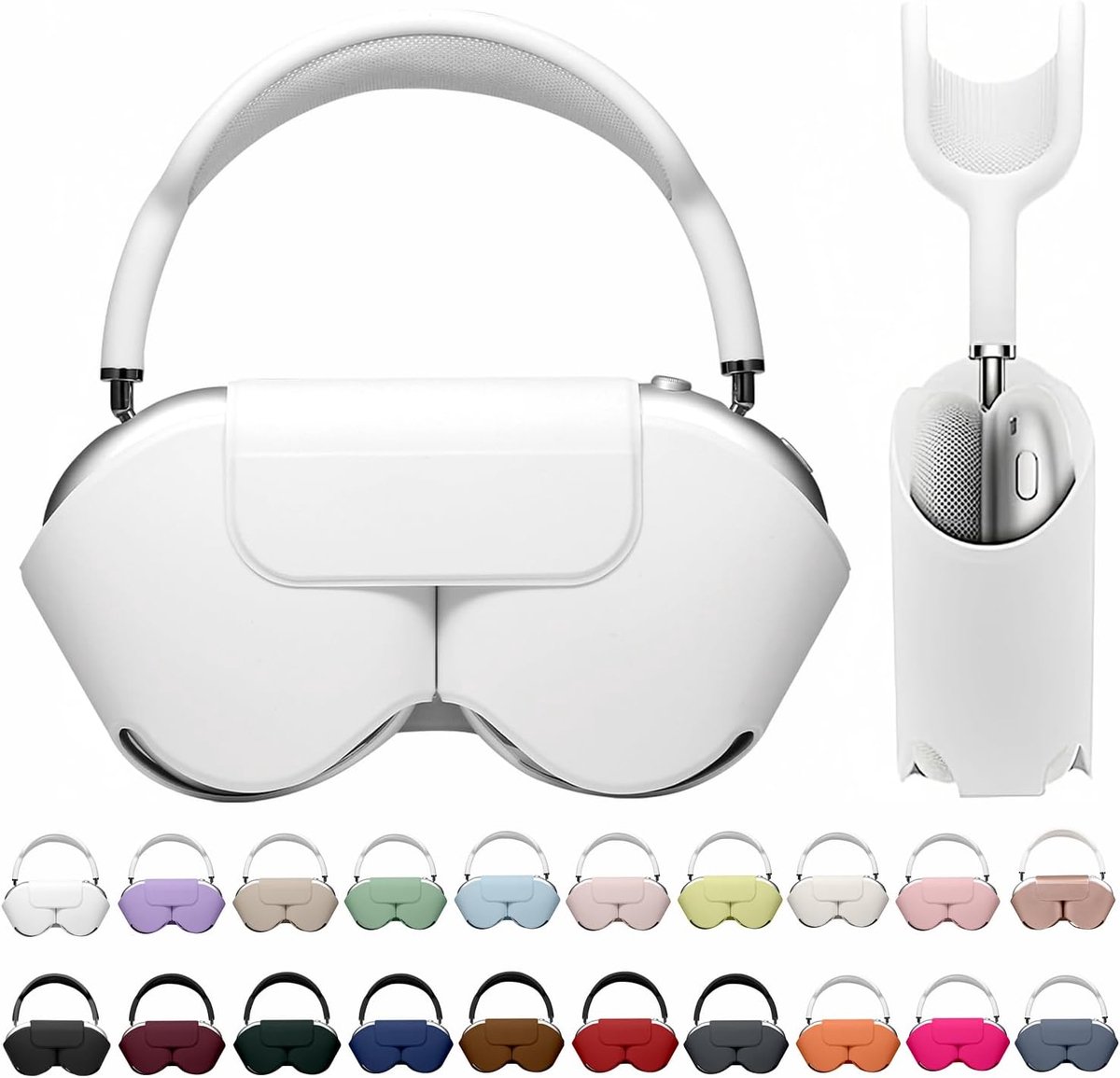 Geschikt voor Apple AirPods Max slimme beschermhoes, zachte PU leren beschermhoes, geschikt voor AirPods Max, stofdichte reiskoffer geschikt voor AirPods Pro Max koptelefoon, wit