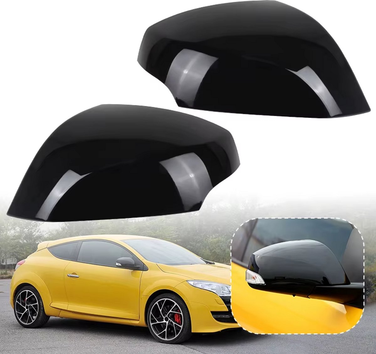 Spiegelkappen Voor Renault Megane Mk3 2008 t/m 2015 Glans Zwart RS Look