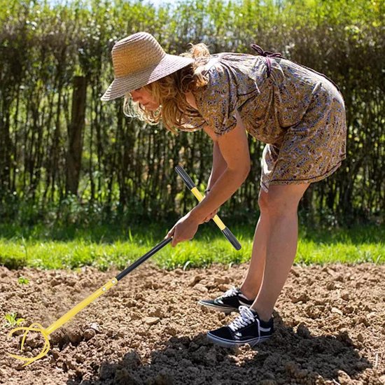 Handfrees Gereedschap - Bodemverluchter Tuin - Onkruid Verwijderen - Ergonomisch T-handvat - 94 cm Hoog - Grijs — afbeelding 3