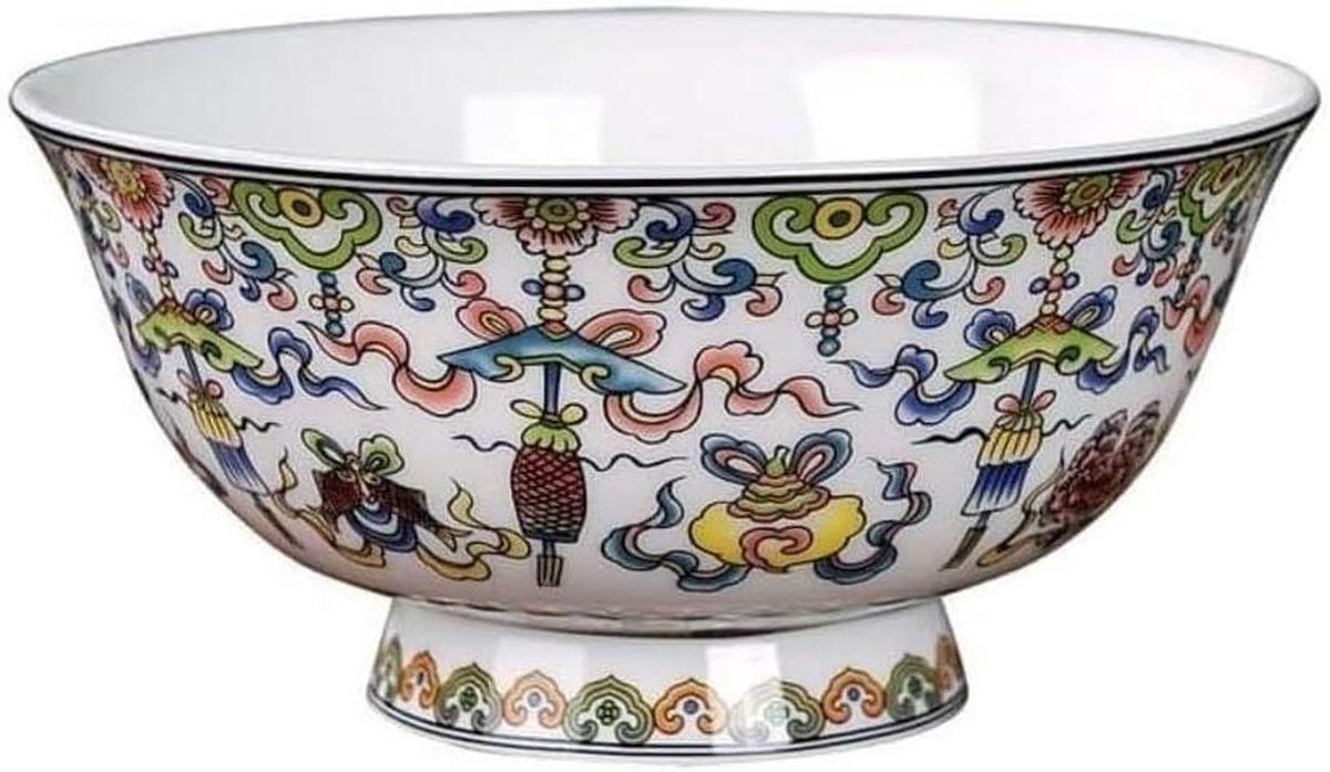 Soepkom - Rijstkom Ontbijtkom - Maaltijden Serveren - Chinees Paleisstijl - 13cm - Wit