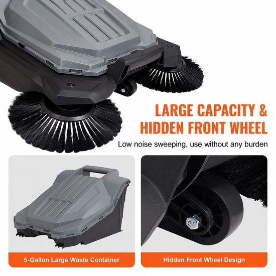 Handveegmachine - Handmatige Vloerveegmachine - Tuinveger voor Binnen en Buiten - 65 cm Veegbreedte - 19 Liter Opvangbak - Verstelbare Opvouwbare Duwbeugel - Kunststof en Metaal - Voor Oprit Garage Werkplaats en Terras — afbeelding 3