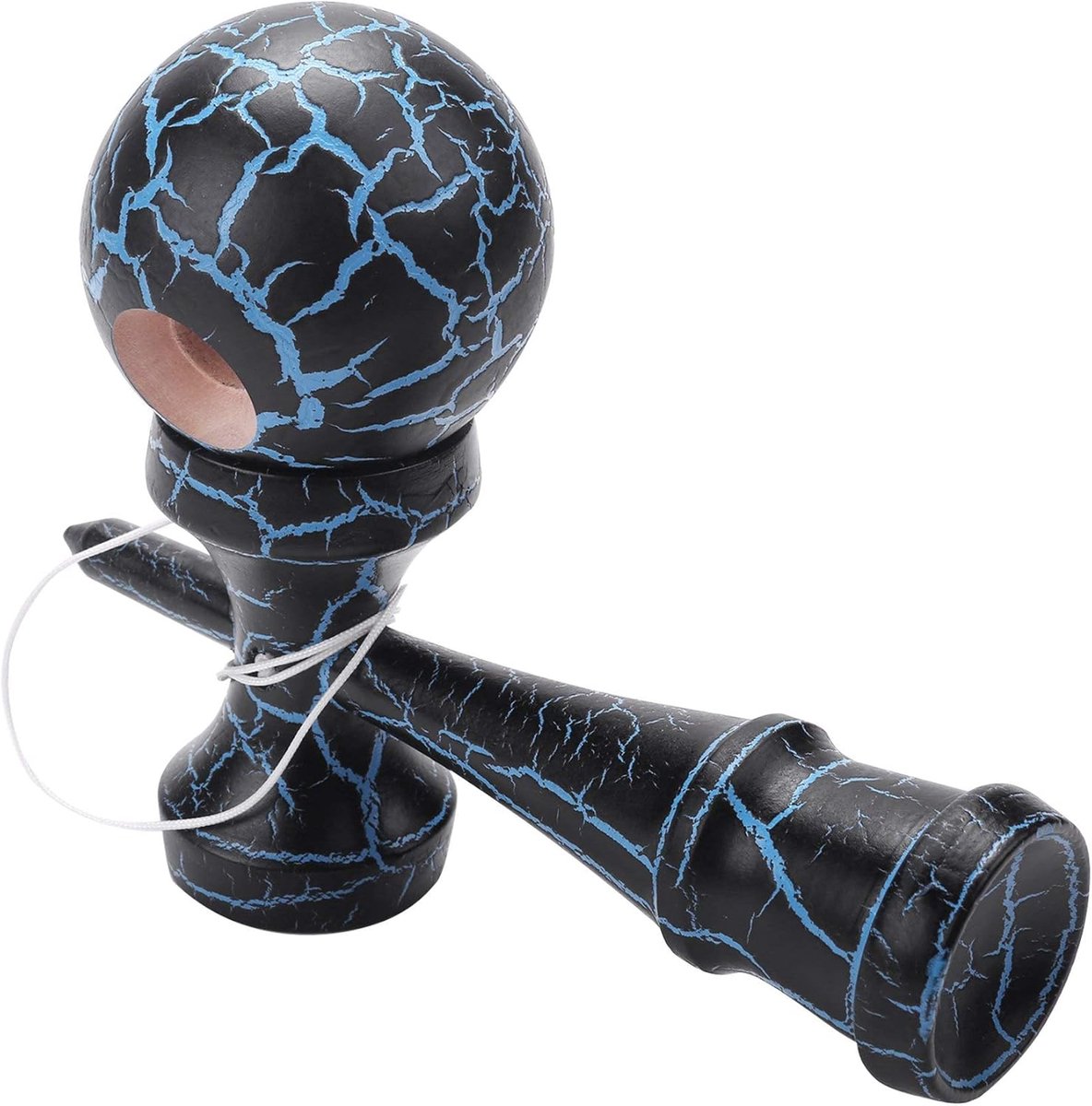 Houten Behendigheidsspel - Balspel Touw - Motoriek Trainen - Scheurbestendig Nylon - 18 cm - Zwart Blauw