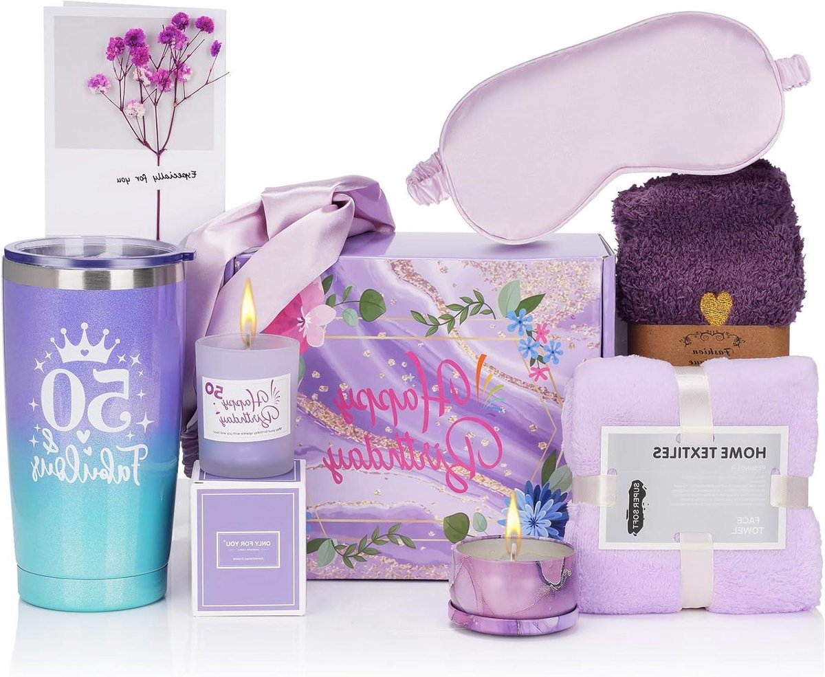 Verjaardagscadeau Set - Cadeaubox Vrouwen - Verjaardag Vieren - Luxe Wellness Producten - 8 Delig - Paars