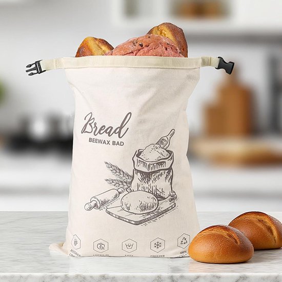 Broodzak - Bewaartas Rits - Brood Bewaren - Herbruikbaar Katoen - 425x315cm - Wit — afbeelding 4