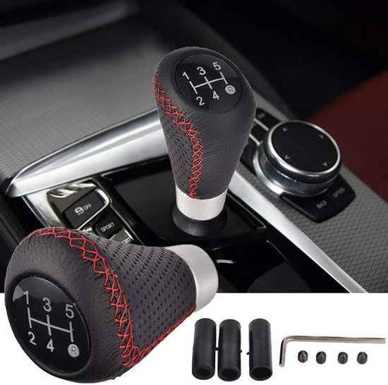 Pookknop 5 Versnellingen - Handgeschakelde Pook - Auto Interieur Upgrade - Universele Pasvorm - 3 Adapters - Rood — afbeelding 4