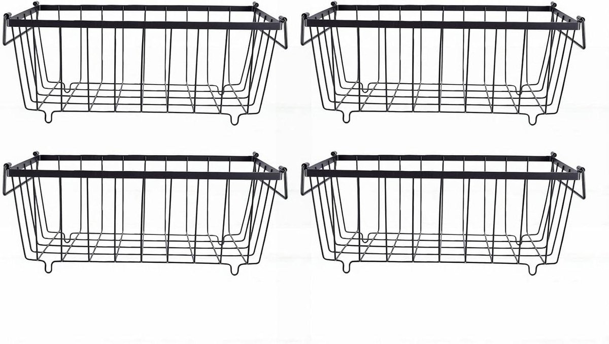 Vriezer Organizerbakken - Opbergmanden - Voedsel Sorteren - Open Draadframe - 4 Stuks - Zwart