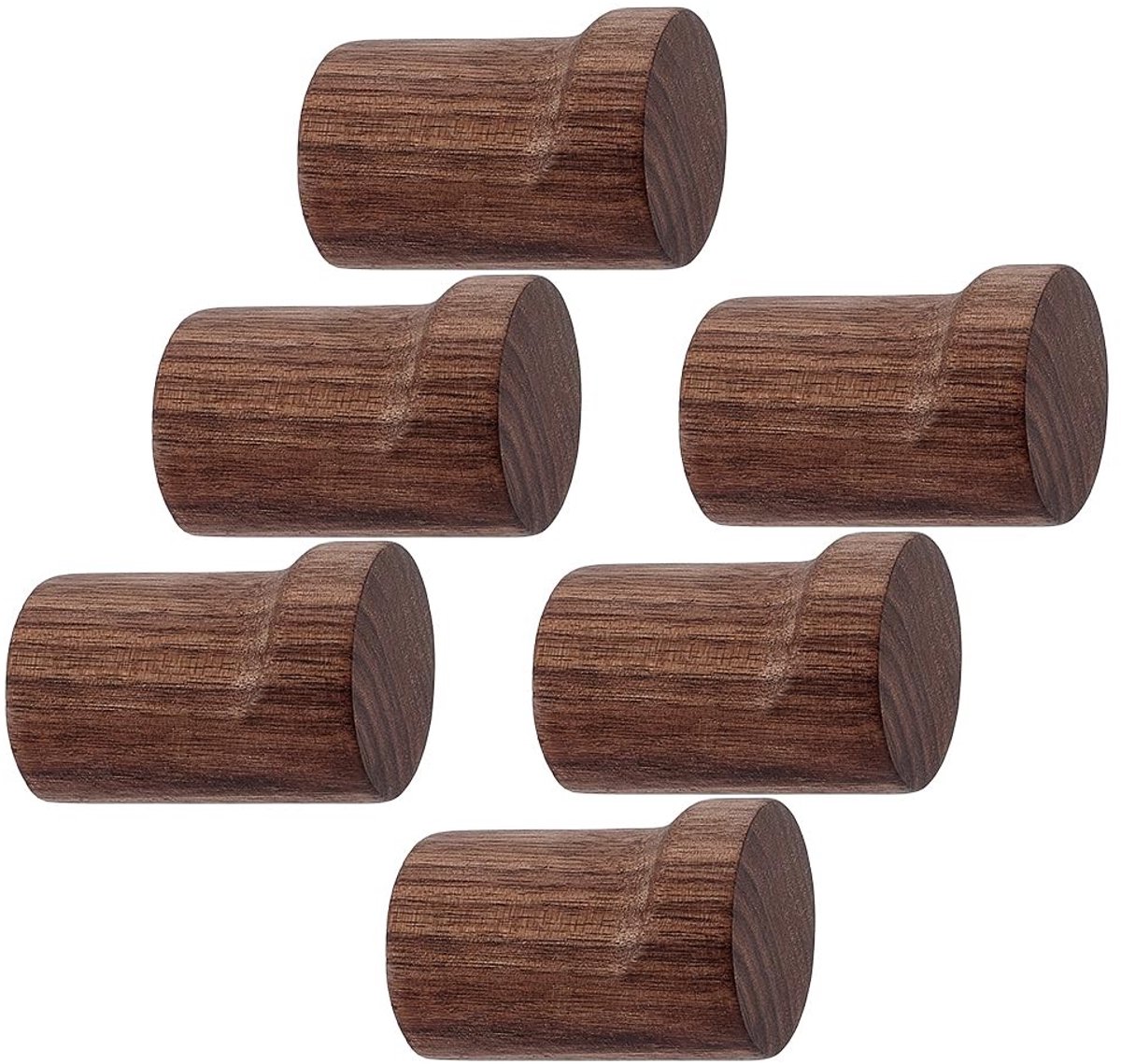 Dailygoods - Set van 6 Natuurlijke Houten Wandhaken voor aan de Muur