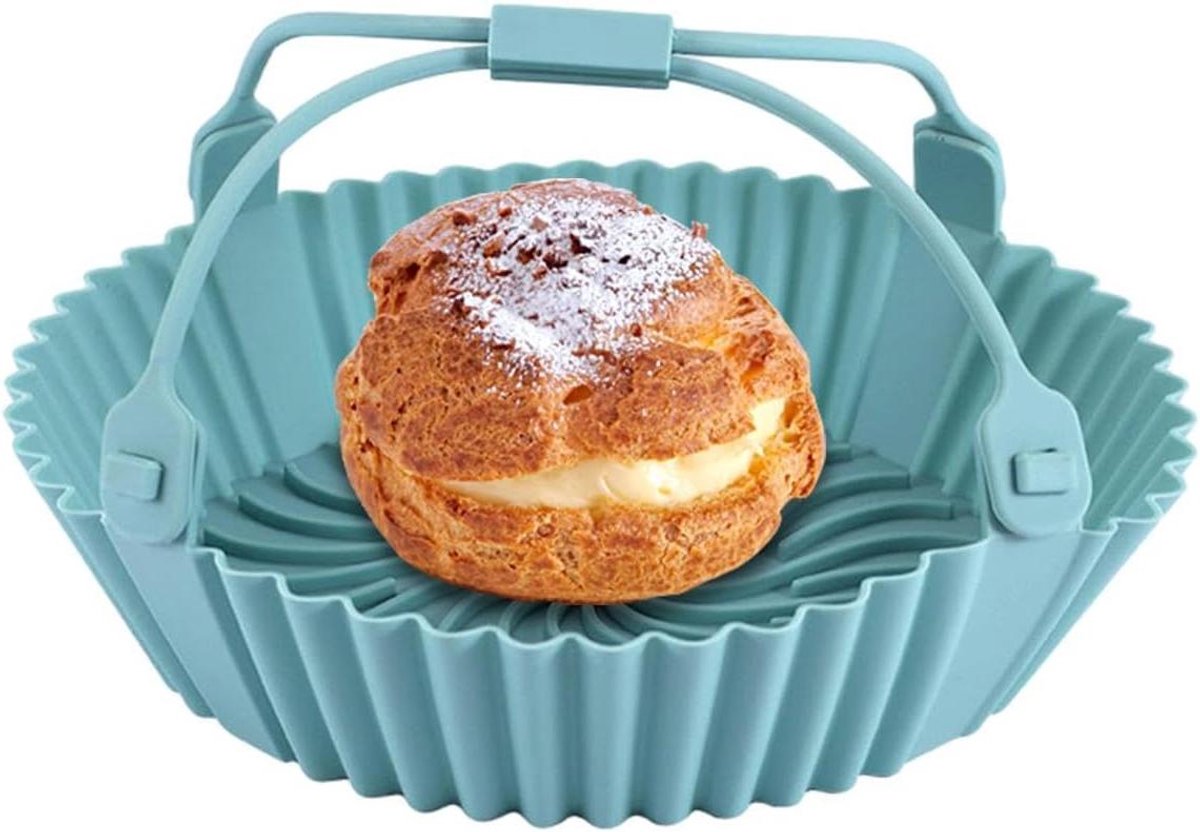 Siliconen Airfryer Pan - Ronde Mand - Veelzijdig Bakken - Herbruikbaar & Hittebestendig - Diameter 205 cm - Blauw