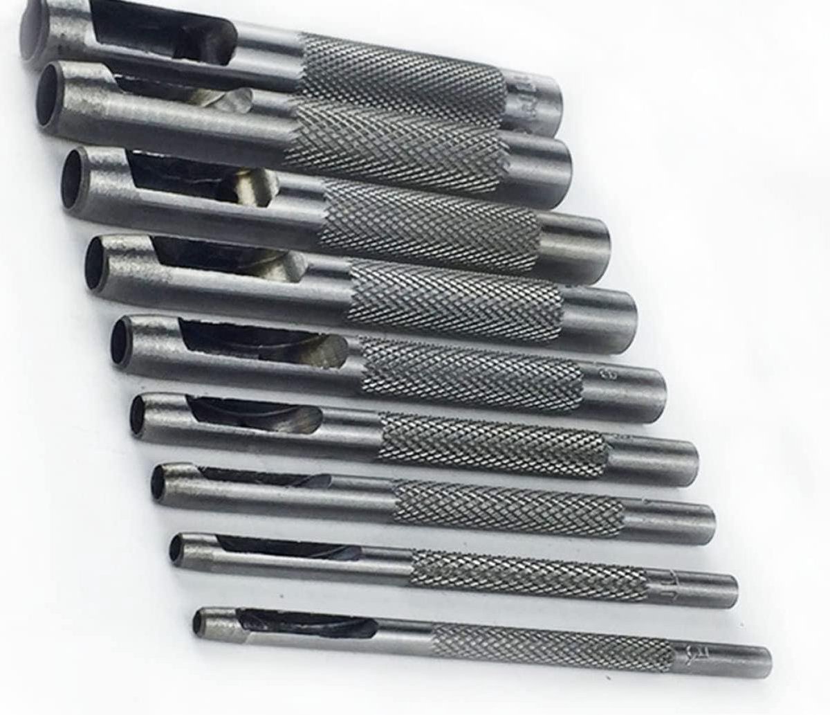 Lederpons Set - Gereedschap Kit - Lederbewerking - Gehard Carbon Staal - 9 Maten - Zilver