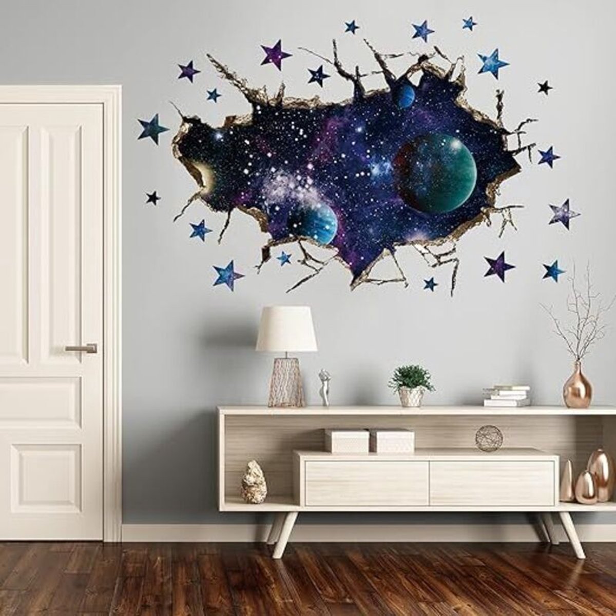 3D Blauwe Melkweg Universum Muursticker, DIY Decoratieve Stickergeschikt voor Beschadigde Muren, Planeten, Universum en Ruimte, Melkweg Muurdecoratie, geschikt voor Woonkamers, Kantoren en Slaapkamers