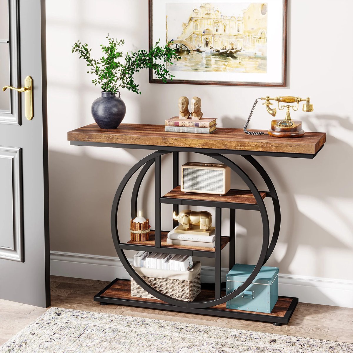 Questyr consoletafel - industriële banktafel - foyerhaltafel voor entree - woonkamer zwart / donker bruin