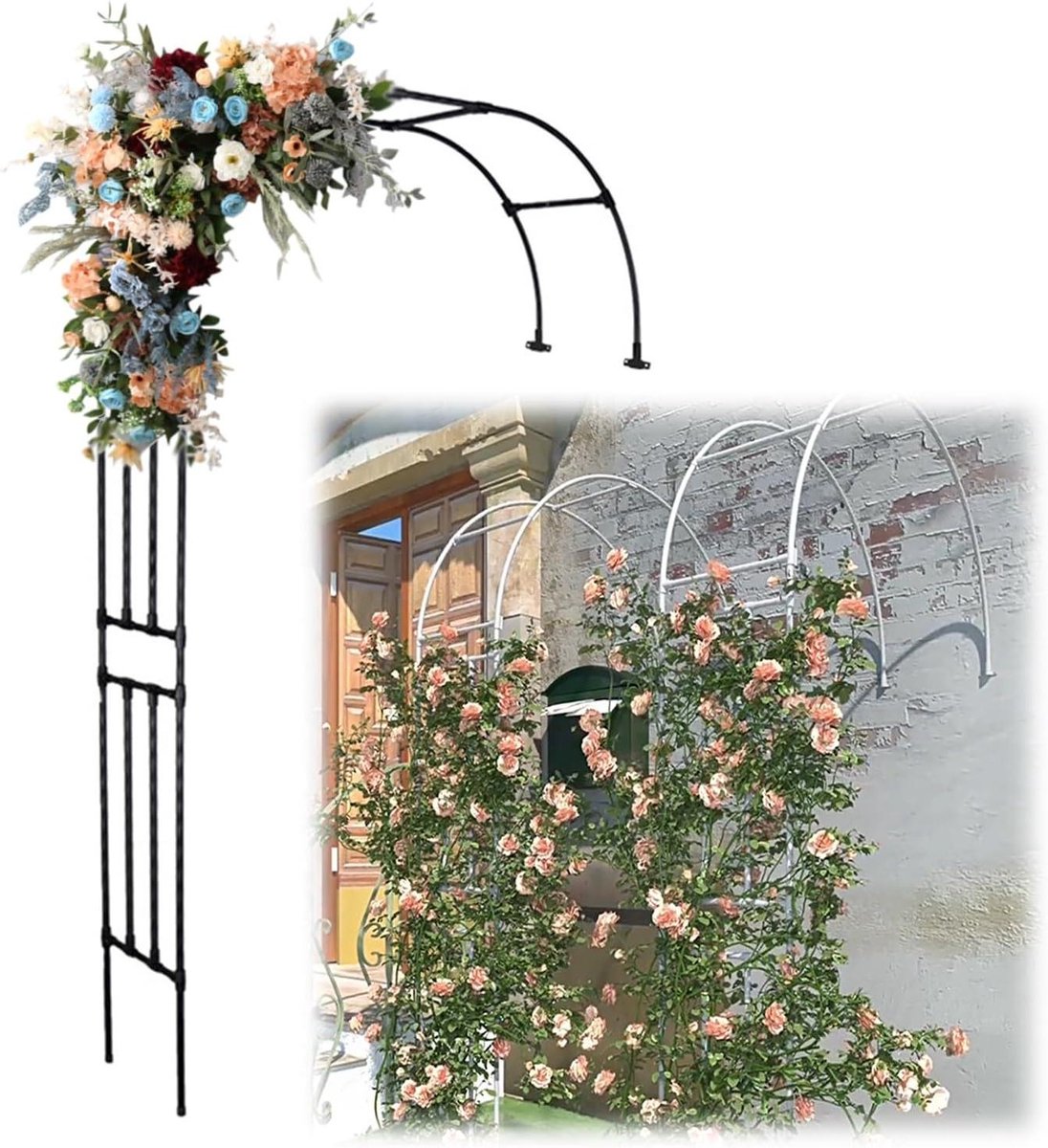 Tuinboog Prieel - Rozenboog Decoratie - Planten Ondersteunen - Weerbestendig Metaal - 150x240cm - Zwart