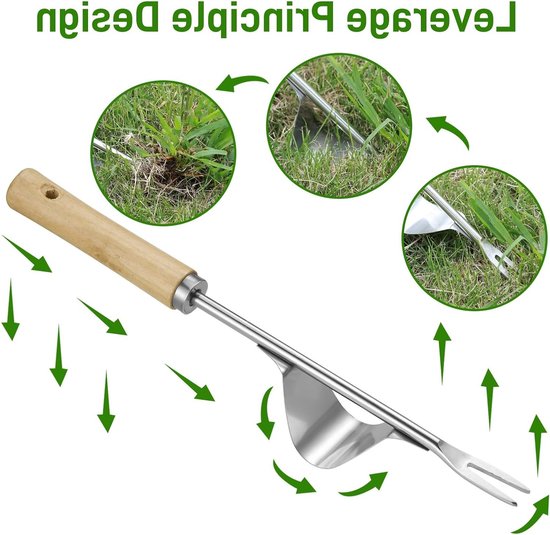 Onkruidtrekkergereedschap met houten handvat voor diepe wortels in tuin en terras. Gemakkelijke handonkruidverwijderaar. van Merkloos	 — afbeelding 4