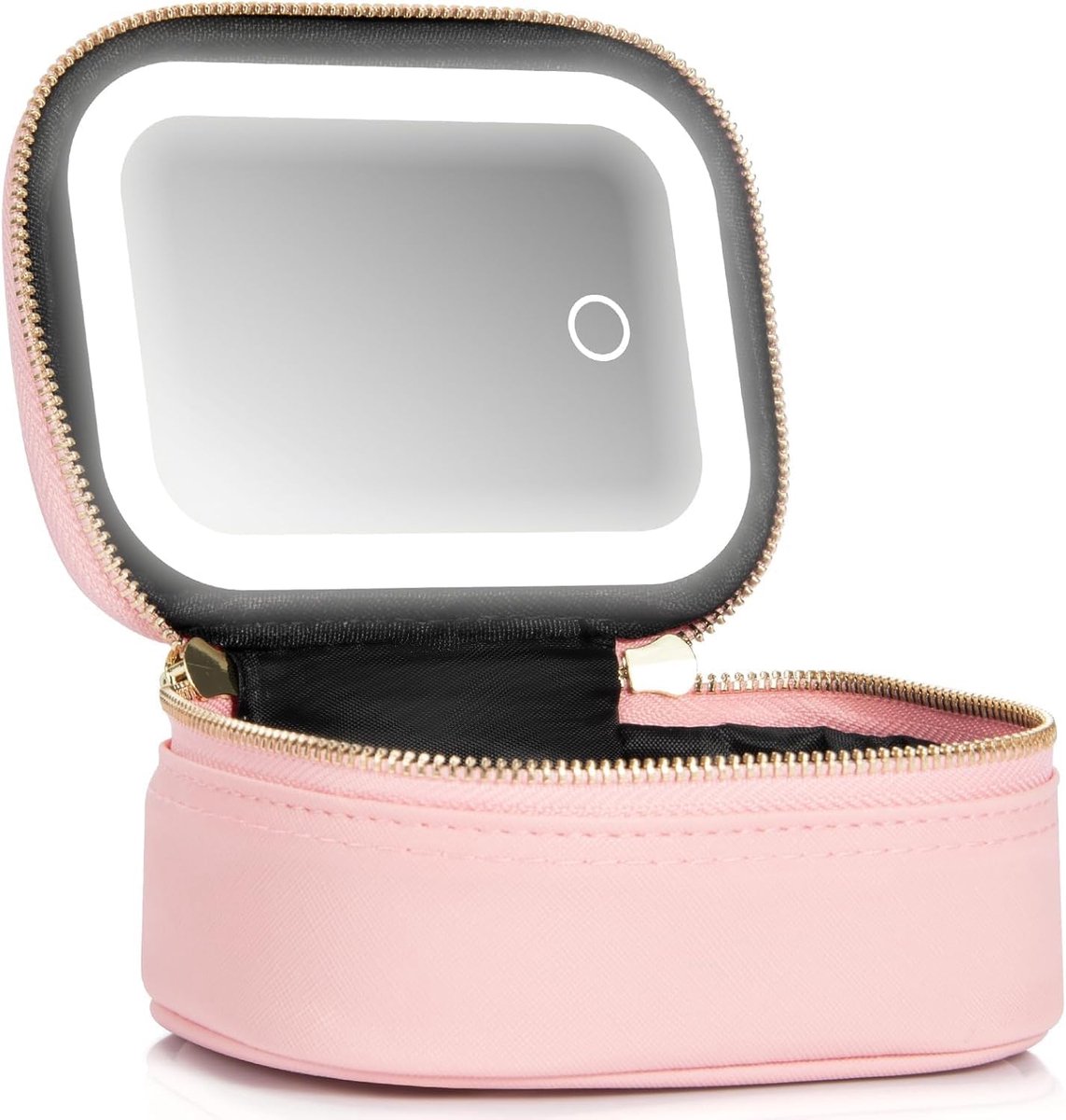 Kleine make-up tas met LED-spiegel PU, Roze, Modern