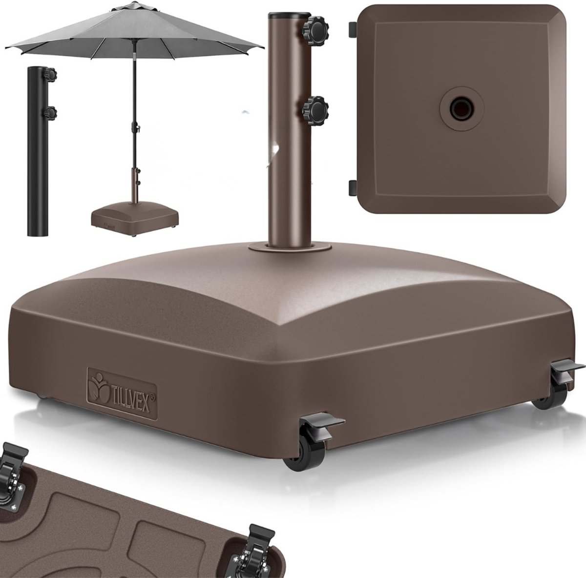 ZMR® Parasolvoet Vulbaar - Parasolvoet - Parasolvoet op Wielen - Bruin - 54cm x 54cm x 18cm