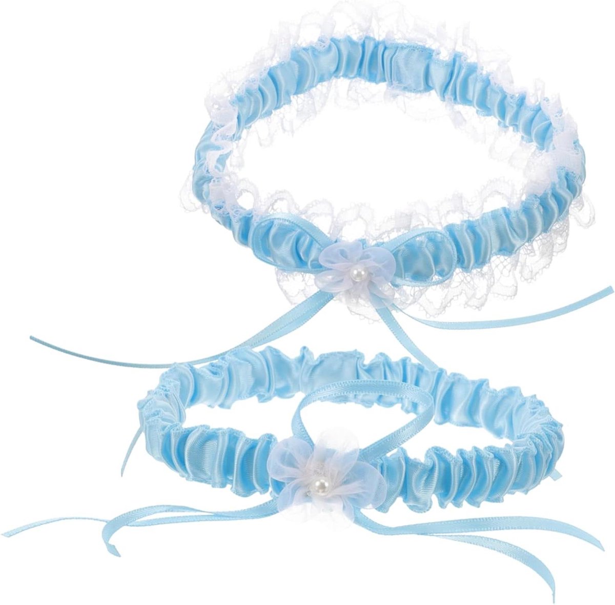 Bruids Kousenband - Bruidsaccessoire Been - Bruiloft Versiering - Met Strik Detail - 20 x 7.5 cm - Hemelsblauw