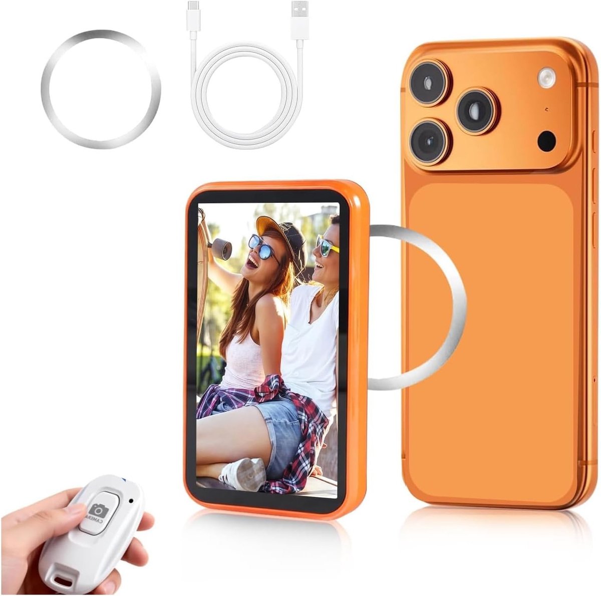 Draagbare Selfie Monitor met Magnetische Bevestiging, Groot Scherm en Speaker voor Smartphone, Ideaal voor Vloggen en Foto's Maken