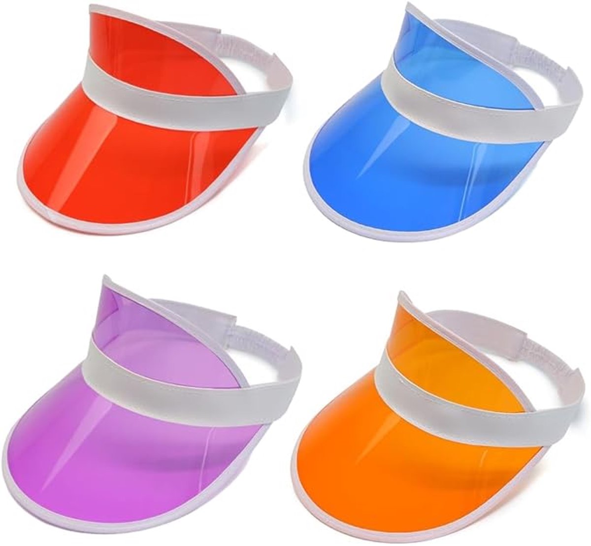 carmdering - Zonneklep - Zonnepet - Neonkleuren - Set van 4, verstelbare elastische band - Brede transparante rand, UV-bescherming - Ademend polyester, snel droog - Geschikt voor golf, fietsen, hardlopen