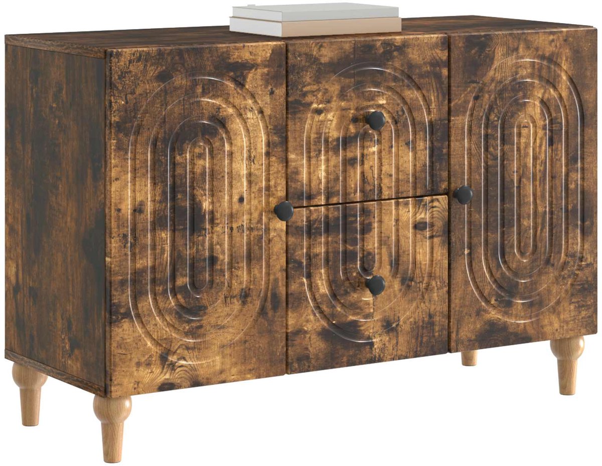 vidaXL TV - Kast - Gerookt - eiken - 89 - x - 34,5 - x - 60 - cm - Bewerkt - hout Gerookt eiken