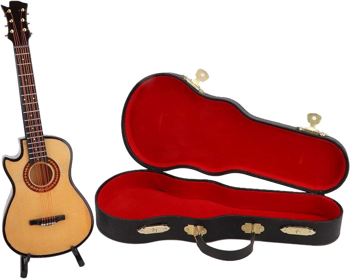 Miniatuur Gitaar - Houten replica - Muziek decoratie - Gedetailleerd model - 20 cm - Houtkleur
