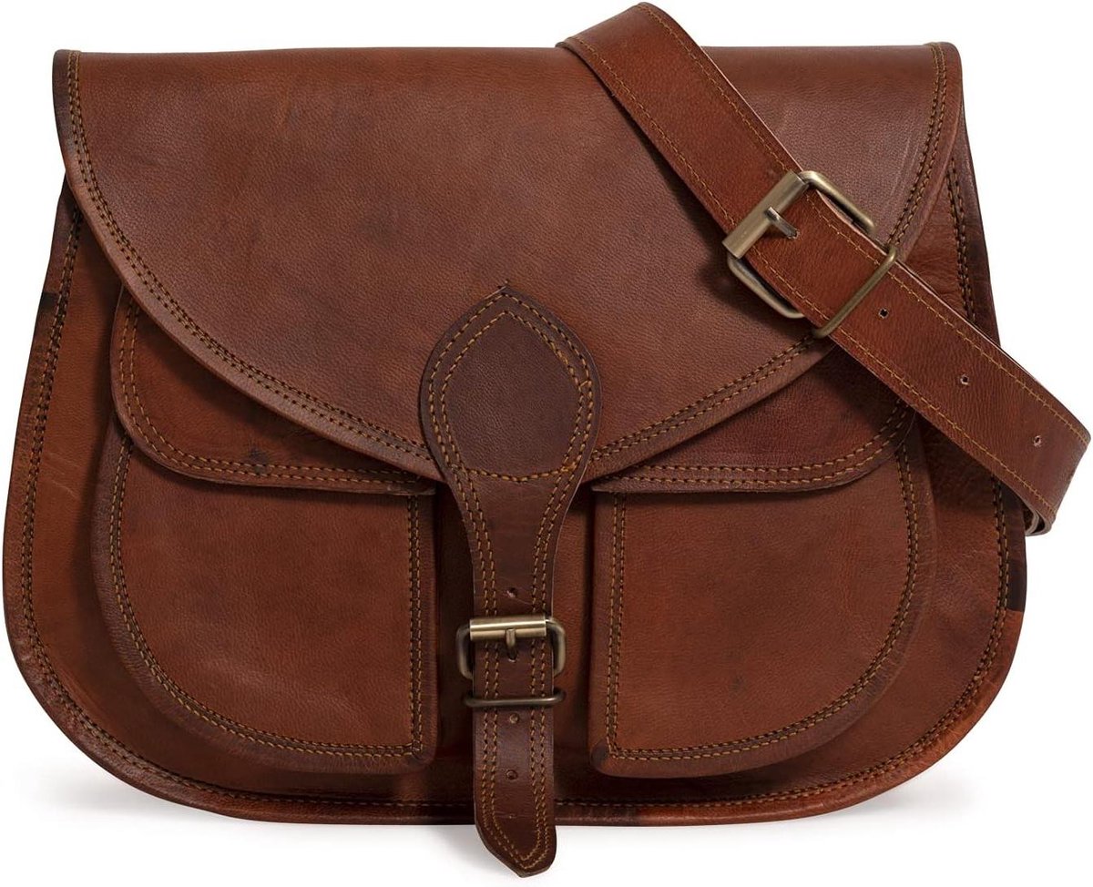 Dames Handtas - Schoudertas Leer - Dagelijks Gebruik - Echt Leer - 32x10x27cm - Bruin
