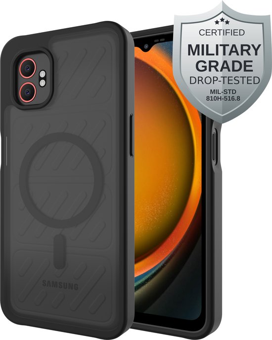 Zwart Just in Case hoesje voor Samsung Galaxy Xcover7 Pro met MagSafe en militaire certificering.