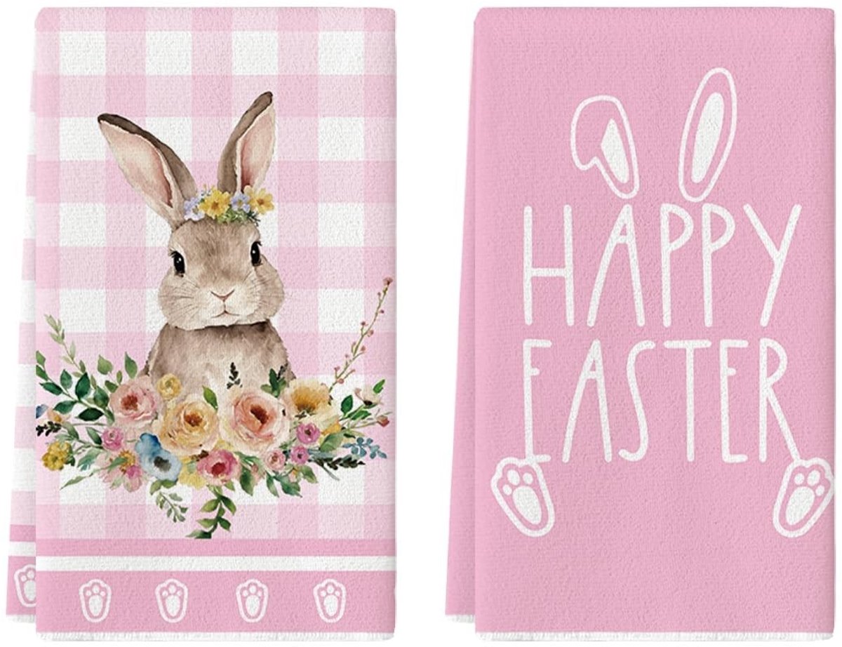 Vt products - Keukendoeken - Pasen - Set van 2 - Roze - Bloemen - Theedoeken voor keuken - Lente decoratie - 42 x 65 cm
