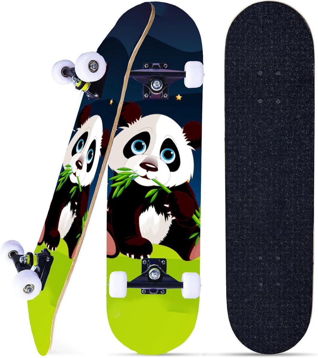 Compleet Skateboard Beginners Board Trick Uitvoeren 7-laags Esdoornhout Dek 787 x 203 cm Panda