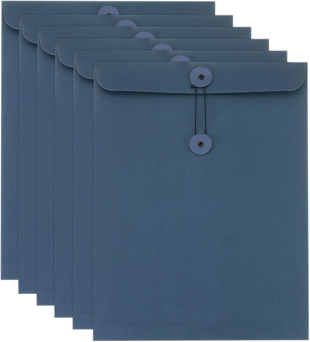 6 Pcs Kraft Paper Envelopes met Cord Closure - A4 Vintage Envelopes - File Folder - Bag voor Office - Business - Home - Card - Storage - Document - Organize - Blauw