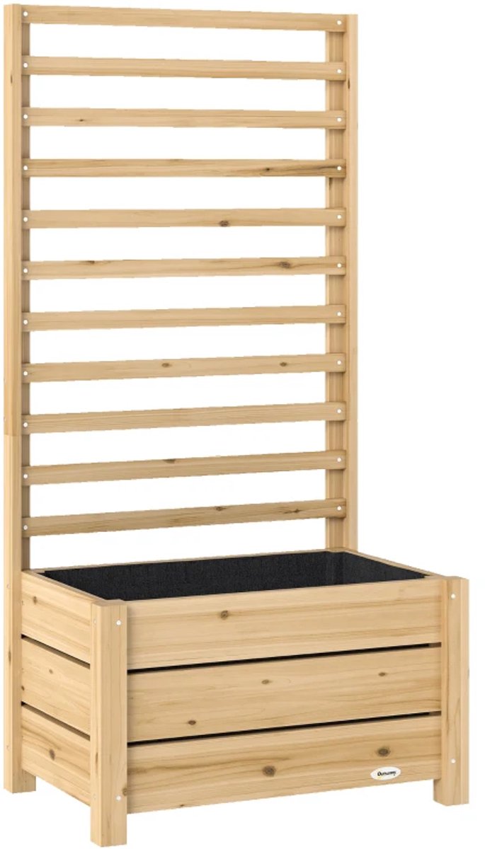 Plantenbak met Klimrek - Verhoogd Bloembak - Tuinrek - Tuinbed met Leiboom, Drainagegat & Vliesdoek - Plantenrek - Tuinbak - voor Bloemen, Fruit, Groenten & Kruiden - 60 x 39 x 120 cm - Naturel Hout