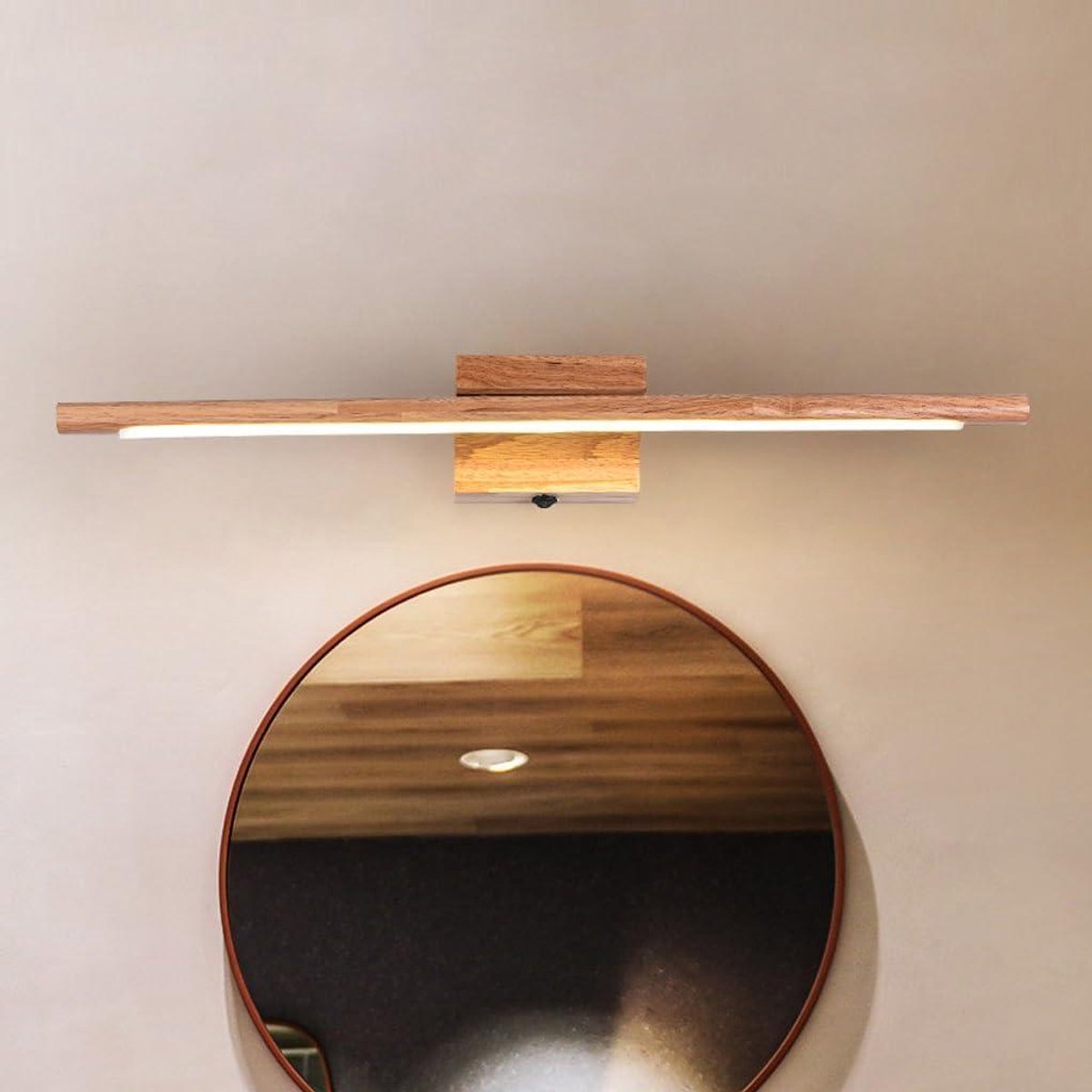 Houten Wandlamp - Spiegellamp Moderne Lamp - Decoratieve Verlichting - Lineair Hout Design - 60 cm - Houtkleur