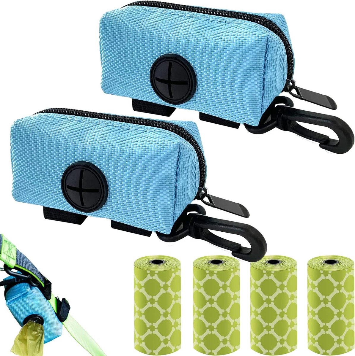 Hondenpoepzakhouder Set - Afvalzakdispenser Hond - Handvrij Hondenuitlaten - Duurzaam Oxford Stof - 2 Houders 80 Zakjes - Blauw