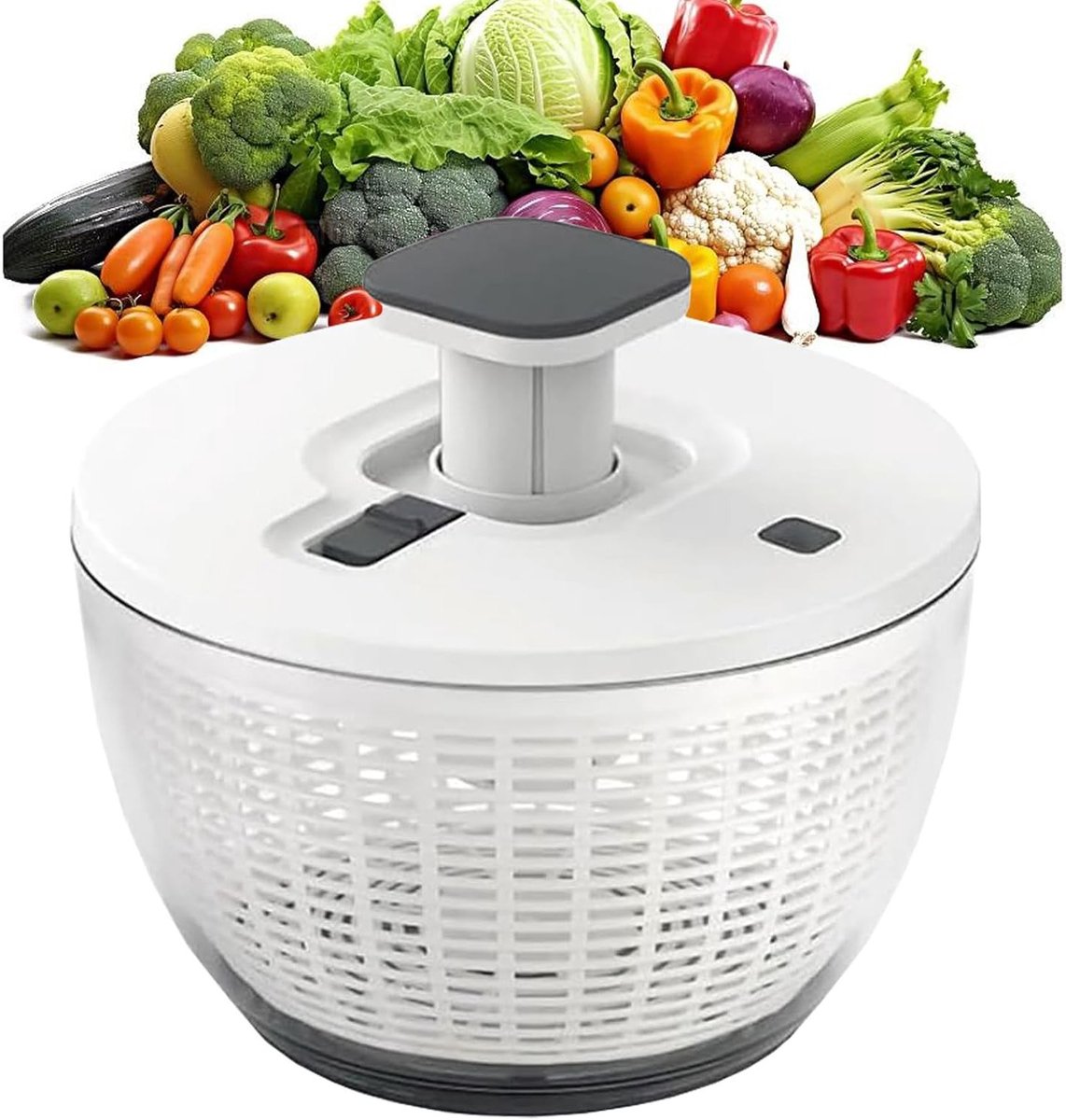Handmatige Sladroger 6L met Remknop | Grote 26cm Mengkom voor Groenten, Kruidens en Bessen, Ideaal voor Salades en Keukenaccessoires