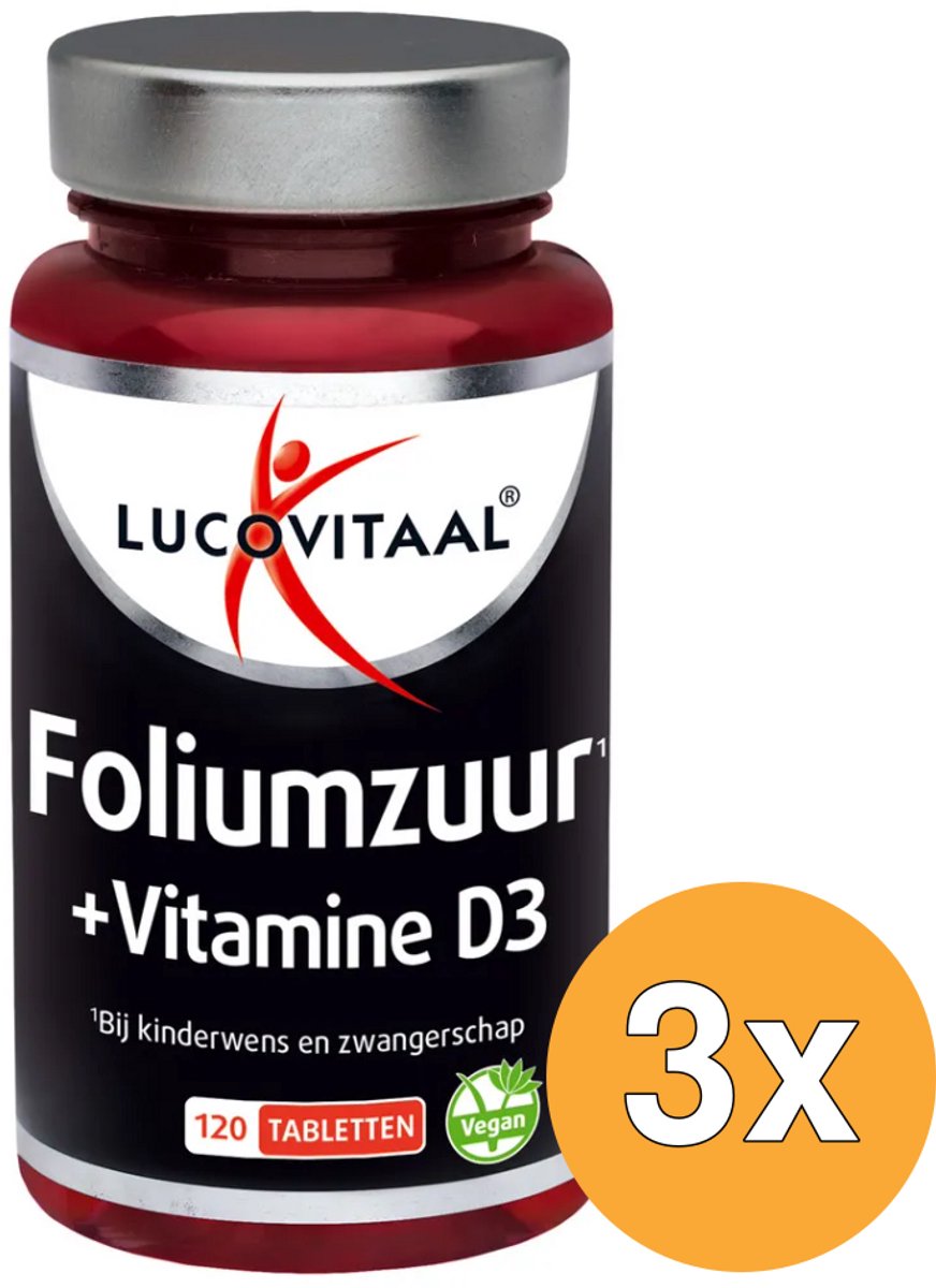 3x Lucovitaal Foliumzuur + Vitamine D3 (120 tabletten)